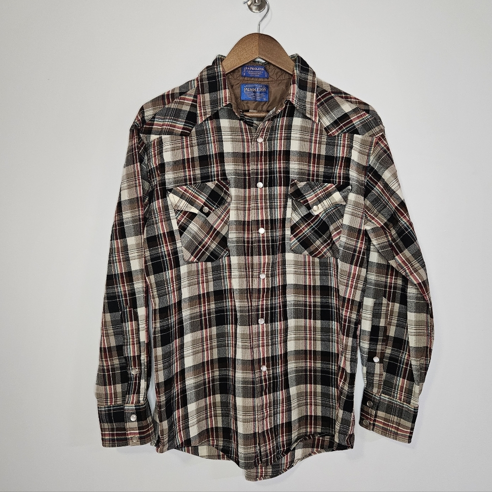 Pendleton High Grade Western Wear Wool Pearl Snap Plaid Shirt Suze Med